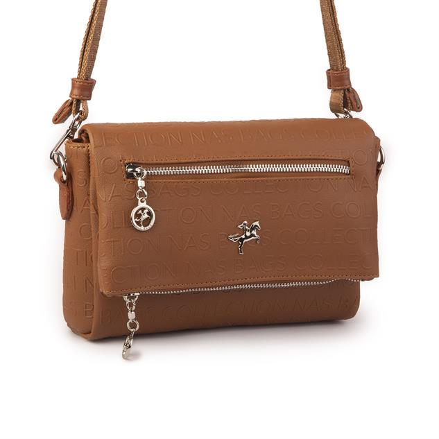 Nas Bag Kadın Çapraz Çok Cepli Spor Çanta Taba Gofraj  (25x18x7 cm )