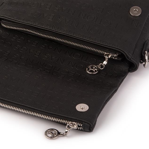 Nas Bag Kadın Çapraz Çok Cepli Spor Çanta Siyah Gofraj  (25x18x7 cm )