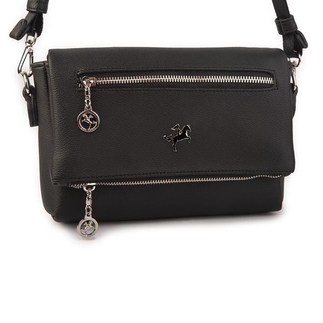 Nas Bag Kadın Çapraz Çok Cepli Spor Çanta Siyah Mercan  (25x18x7 cm )