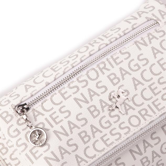 Nas Bag Kadın Çapraz Çok Cepli Spor Çanta Beyaz Yazılı (25x18x7 cm )