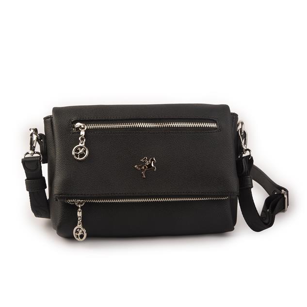 Nas Bag Kadın Çapraz Çok Cepli Spor Çanta Siyah Mercan  (25x18x7 cm )