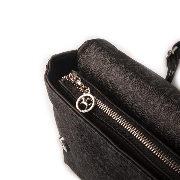 Nas Bag Kadın Çapraz Çok Cepli Spor Çanta Siyah Yazılı  (25x18x7 cm )