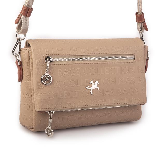 Nas Bag Kadın Çapraz Çok Cepli Spor Çanta Kum  Taba Gofraj  (25x18x7 cm )
