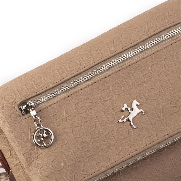 Nas Bag Kadın Çapraz Çok Cepli Spor Çanta Kum  Taba Gofraj  (25x18x7 cm )