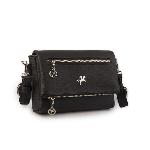 Nas Bag Kadın Çapraz Çok Cepli Spor Çanta Siyah Mercan  (25x18x7 cm )