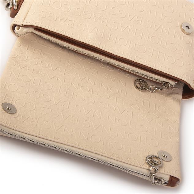 Nas Bag Kadın Çapraz Çok Cepli Spor Çanta Krem  Taba Gofraj  (25x18x7 cm )