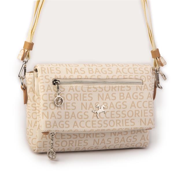Nas Bag Kadın Çapraz Çok Cepli Spor Çanta Krem Camel Yazılı  (25x18x7 cm )