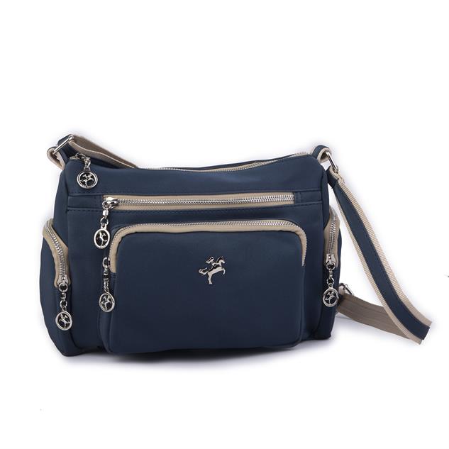 Nas Bag Kadın Çapraz Çok Gözlü Günlük Çanta Lacivert Kum Buzzy ( 30x22 cm ebatlarındadır.)