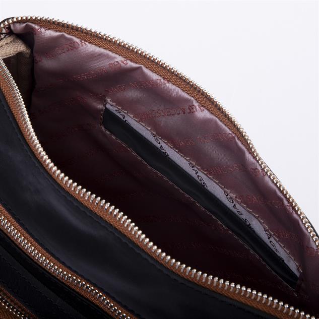 Nas Bag Kadın Çapraz Çok Gözlü Günlük Çanta Siyah  Taba  Buzyy ( 30x22 cm ebatlarındadır.)