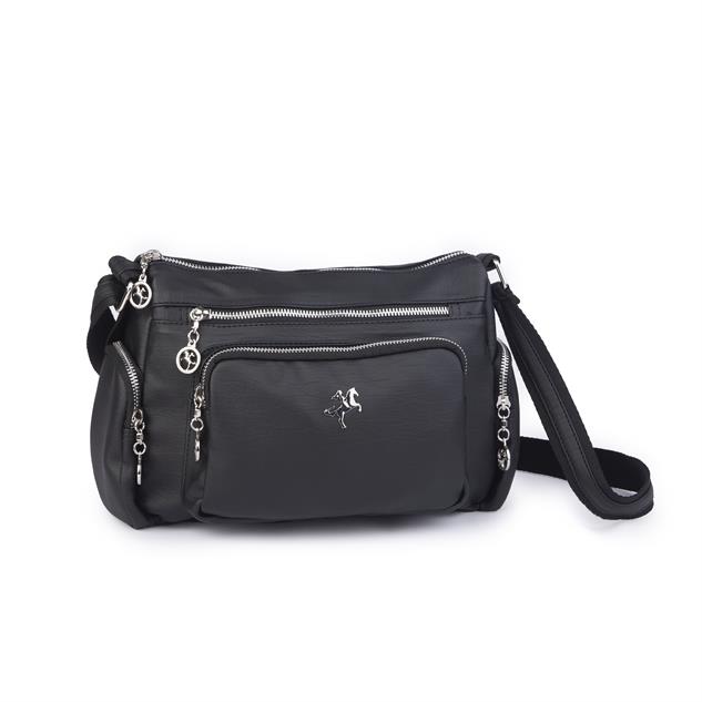 Nas Bag Kadın Çapraz Çok Gözlü Günlük Çanta Siyah  Yıkamalı ( 30x22 cm ebatlarındadır.)