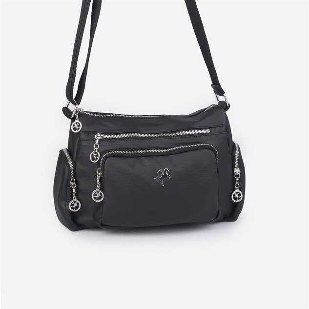 Nas Bag Kadın Çapraz Çok Gözlü Günlük Çanta Siyah  Yıkamalı ( 30x22 cm ebatlarındadır.)