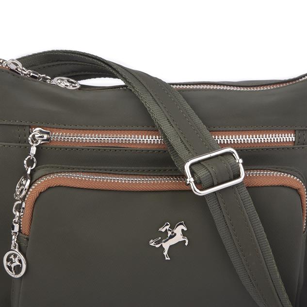 Nas Bag Kadın Çapraz Çok Gözlü Günlük Çanta Yeşil  Taba  Buzzy ( 30x22 cm ebatlarındadır.)