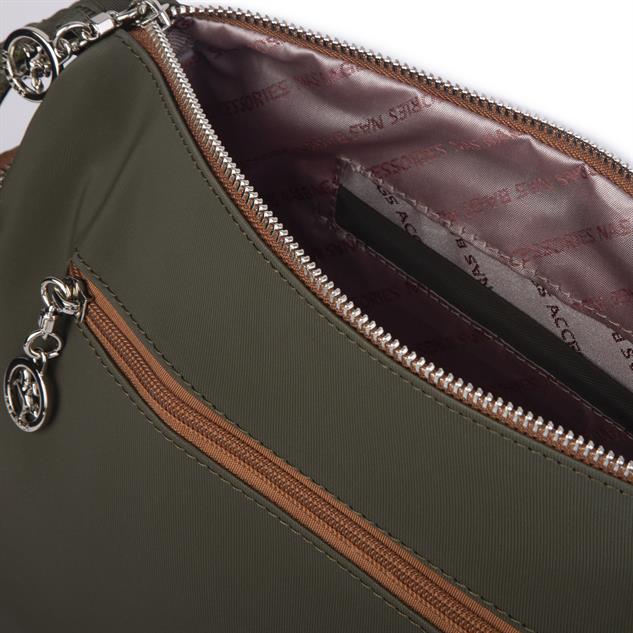 Nas Bag Kadın Çapraz Çok Gözlü Günlük Çanta Yeşil  Taba  Buzzy ( 30x22 cm ebatlarındadır.)