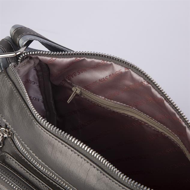 Nas Bag Kadın Çapraz Çok Gözlü Günlük Çanta Gri Yıkamalı Deri  ( 30x22 cm ebatlarındadır.)