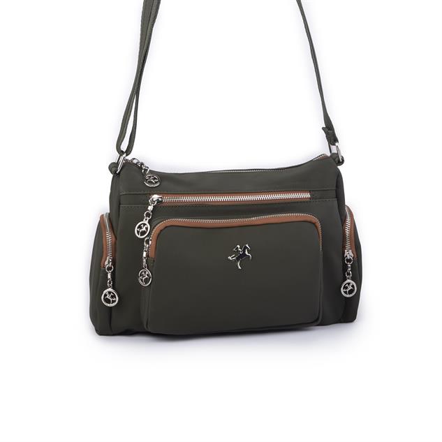 Nas Bag Kadın Çapraz Çok Gözlü Günlük Çanta Yeşil  Taba  Buzzy ( 30x22 cm ebatlarındadır.)