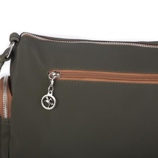 Nas Bag Kadın Çapraz Çok Gözlü Günlük Çanta Yeşil  Taba  Buzzy ( 30x22 cm ebatlarındadır.)