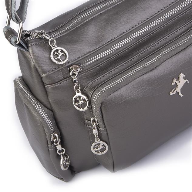 Nas Bag Kadın Çapraz Çok Gözlü Günlük Çanta Gri Yıkamalı Deri  ( 30x22 cm ebatlarındadır.)