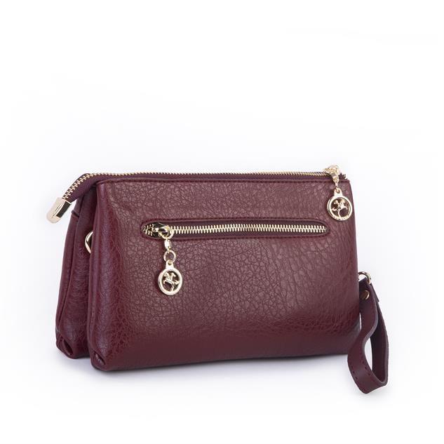 Nas Bag Kadın Çapraz ve Clutch Çanta Bilek ve Çapraz Askılı (24x15 cm) Bordo Victoria 
