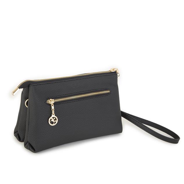 Nas Bag Kadın Çapraz ve Clutch Çanta Bilek ve Çapraz Askılı  Siyah  Natural  (24x15 cm) 