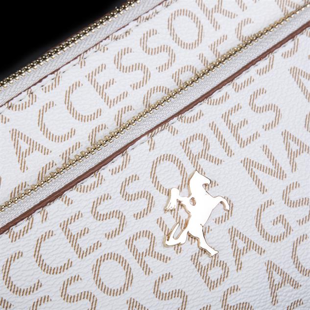Nas Bag Kadın Çapraz ve Clutch Çanta Bilek ve Çapraz Askılı  Krem Camel Yazılı   (24x15 cm) 