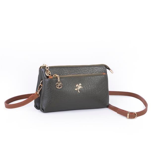Nas Bag Kadın Çapraz ve Clutch Çanta Bilek ve Çapraz Askılı (24x15 cm) Haki Taba Victoria 