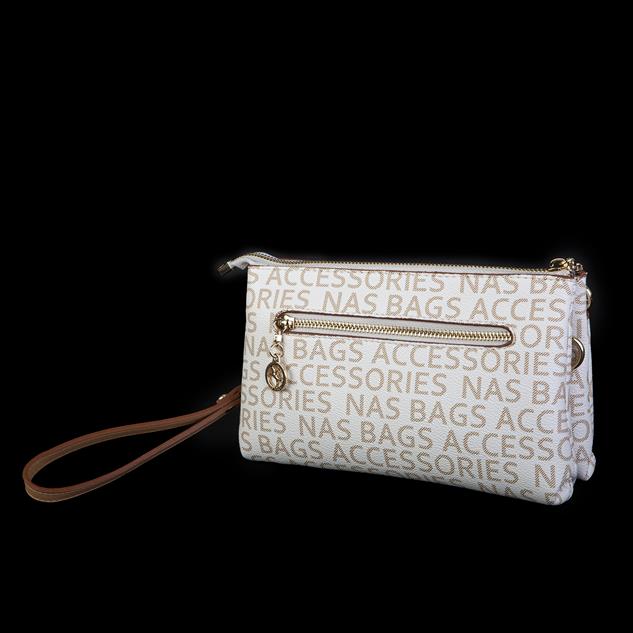 Nas Bag Kadın Çapraz ve Clutch Çanta Bilek ve Çapraz Askılı  Krem Camel Yazılı   (24x15 cm) 