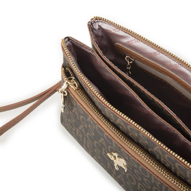Nas Bag Kadın Çapraz ve Clutch Çanta Bilek ve Çapraz Askılı  Kahve Taba Yazılı (24x15 cm) 