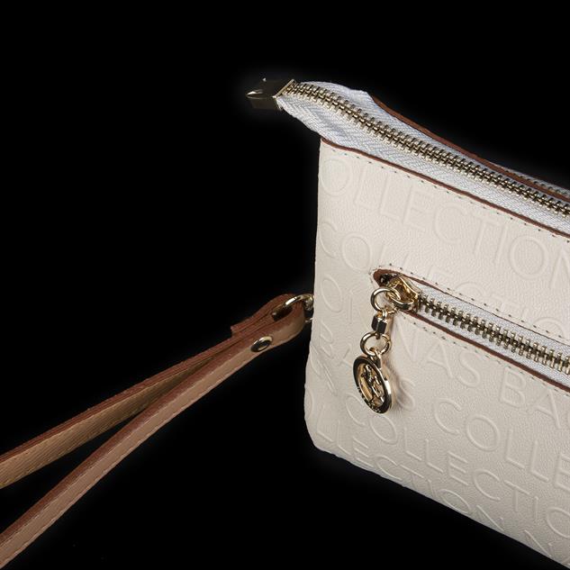 Nas Bag Kadın Çapraz ve Clutch Çanta Bilek ve Çapraz Askılı Krem Camel  Gofraj  (24x15 cm) 