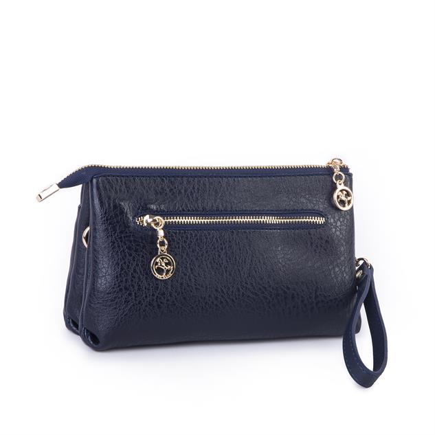 Nas Bag Kadın Çapraz ve Clutch Çanta Bilek ve Çapraz Askılı (24x15 cm) Lacivert Victoria 