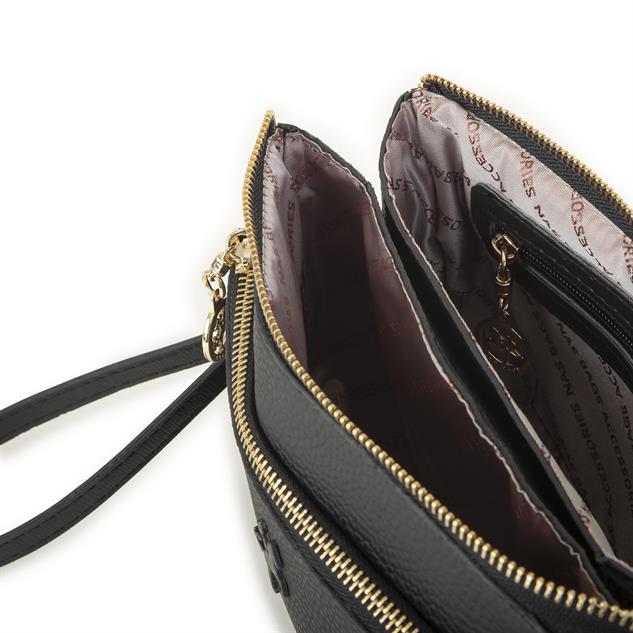 Nas Bag Kadın Çapraz ve Clutch Çanta Bilek ve Çapraz Askılı  Siyah  Natural  (24x15 cm) 