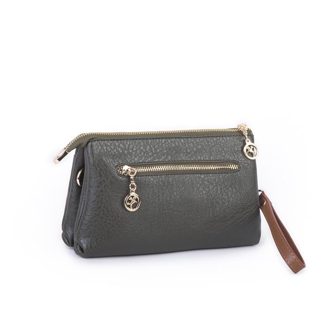Nas Bag Kadın Çapraz ve Clutch Çanta Bilek ve Çapraz Askılı (24x15 cm) Haki Taba Victoria 