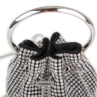 Nas Bag Kadın Çapraz ve El Çantası Black Diamond Siyah Gümüş Taşlı Büzmeli  Çanta