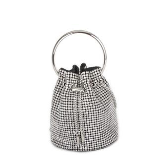 Nas Bag Kadın Çapraz ve El Çantası Black Diamond Siyah Gümüş Taşlı Büzmeli  Çanta