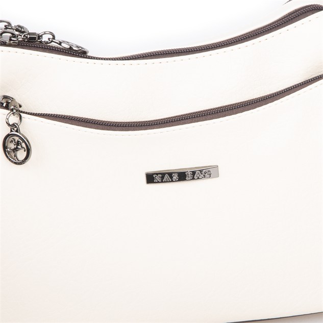 Nas Bag Kadın Çapraz ve Omuz Çanta  (27x19 cm) Krem Kahve Victoria 