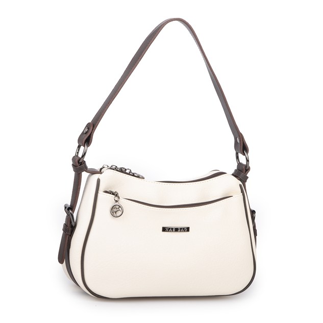 Nas Bag Kadın Çapraz ve Omuz Çanta  (27x19 cm) Krem Kahve Victoria 