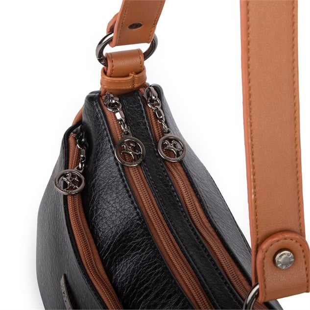 Nas Bag Kadın Çapraz ve Omuz Çanta  (27x19 cm) Siyah Taba Victoria 