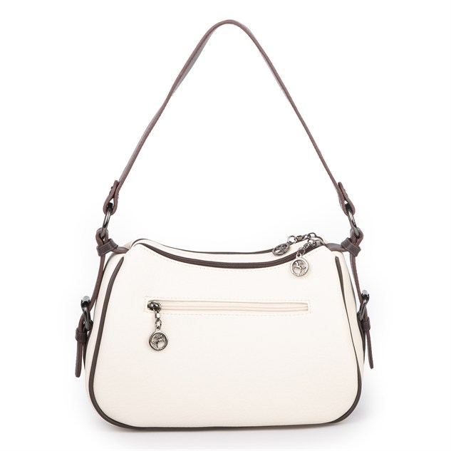 Nas Bag Kadın Çapraz ve Omuz Çanta  (27x19 cm) Krem Kahve Victoria 