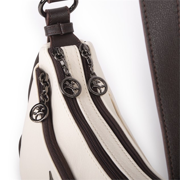 Nas Bag Kadın Çapraz ve Omuz Çanta  (27x19 cm) Krem Kahve Victoria 