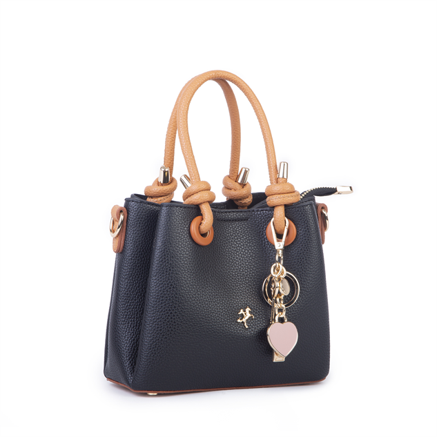 Nas Bag Kadın Charmlı Mini El ve Çapraz Çanta (en :19 cm , boy:15 cm) Siyah Taba Lopez