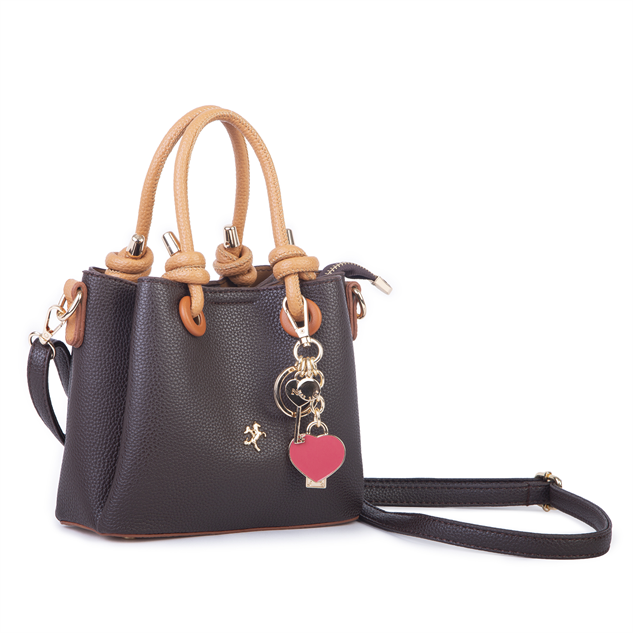 Nas Bag Kadın Charmlı Mini El ve Çapraz Çanta (en :19 cm , boy:15 cm) Kahve Taba Lopez