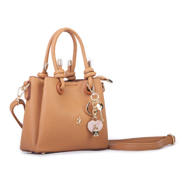 Nas Bag Kadın Charmlı Mini El ve Çapraz Çanta (en :19 cm , boy:15 cm) Hardal Lopez