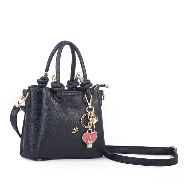 Nas Bag Kadın Charmlı Mini El ve Çapraz Çanta (en :19 cm , boy:15 cm) Siyah Lopez