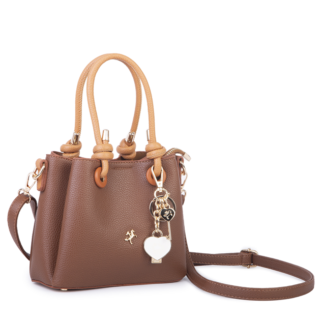 Nas Bag Kadın Charmlı Mini El ve Çapraz Çanta (en :19 cm , boy:15 cm) Taba Lopez