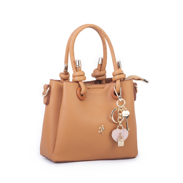 Nas Bag Kadın Charmlı Mini El ve Çapraz Çanta (en :19 cm , boy:15 cm) Hardal Lopez