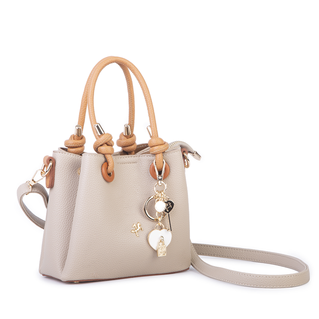 Nas Bag Kadın Charmlı Mini El ve Çapraz Çanta (en :19 cm , boy:15 cm) Kum Taba Lopez