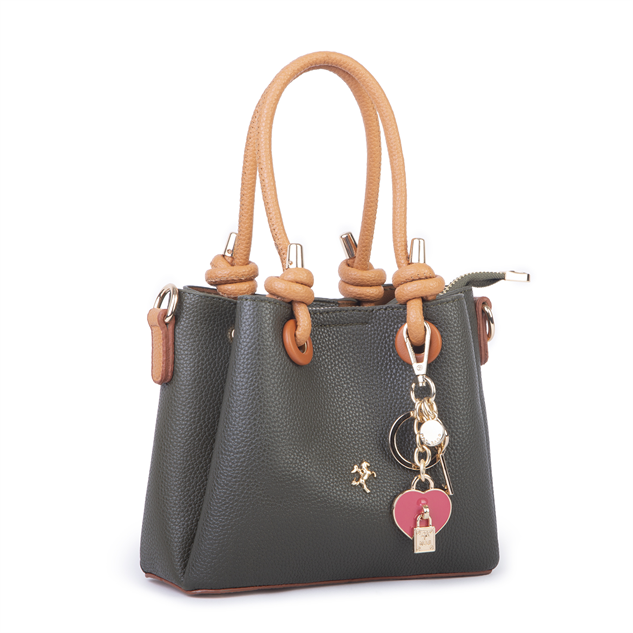 Nas Bag Kadın Charmlı Mini El ve Çapraz Çanta (en :19 cm , boy:15 cm) Haki Taba Lopez