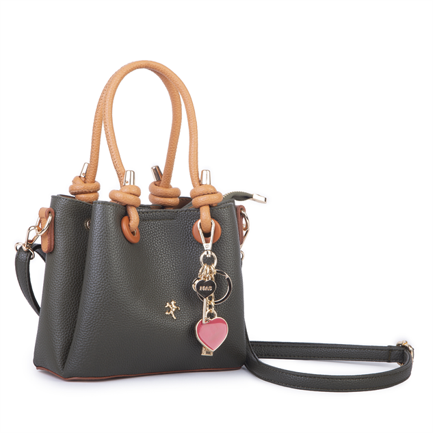 Nas Bag Kadın Charmlı Mini El ve Çapraz Çanta (en :19 cm , boy:15 cm) Haki Taba Lopez