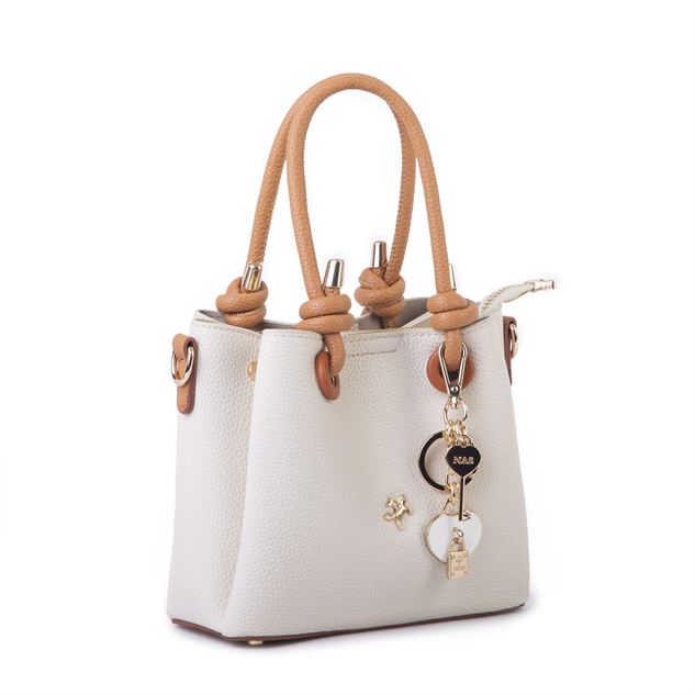 Nas Bag Kadın Charmlı Mini El ve Çapraz Çanta (en :19 cm , boy:15 cm) Krem Taba Lopez