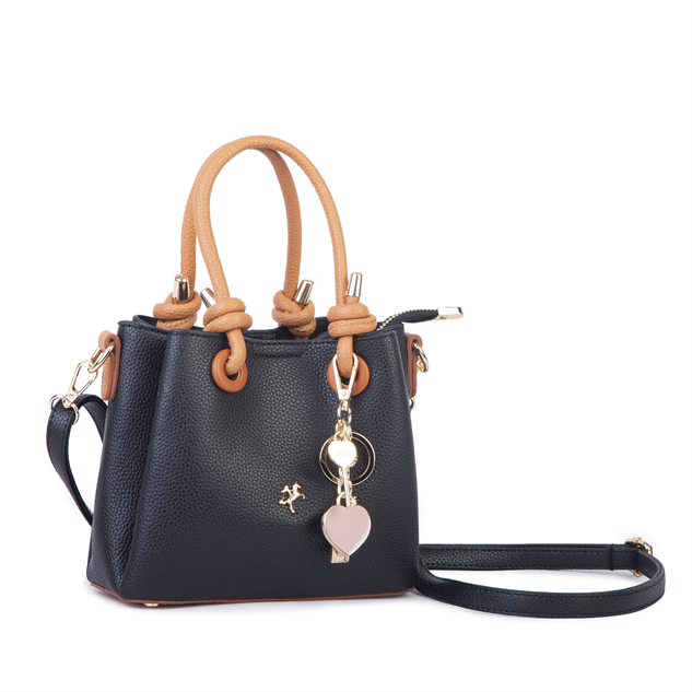 Nas Bag Kadın Charmlı Mini El ve Çapraz Çanta (en :19 cm , boy:15 cm) Siyah Taba Lopez