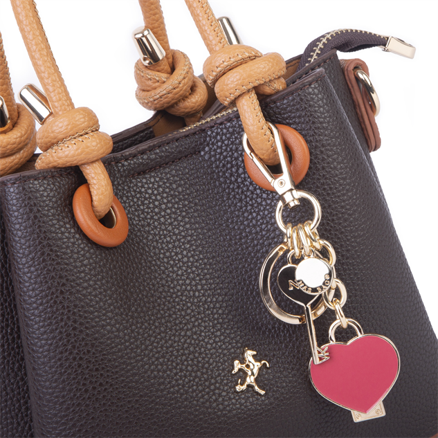 Nas Bag Kadın Charmlı Mini El ve Çapraz Çanta (en :19 cm , boy:15 cm) Kahve Taba Lopez